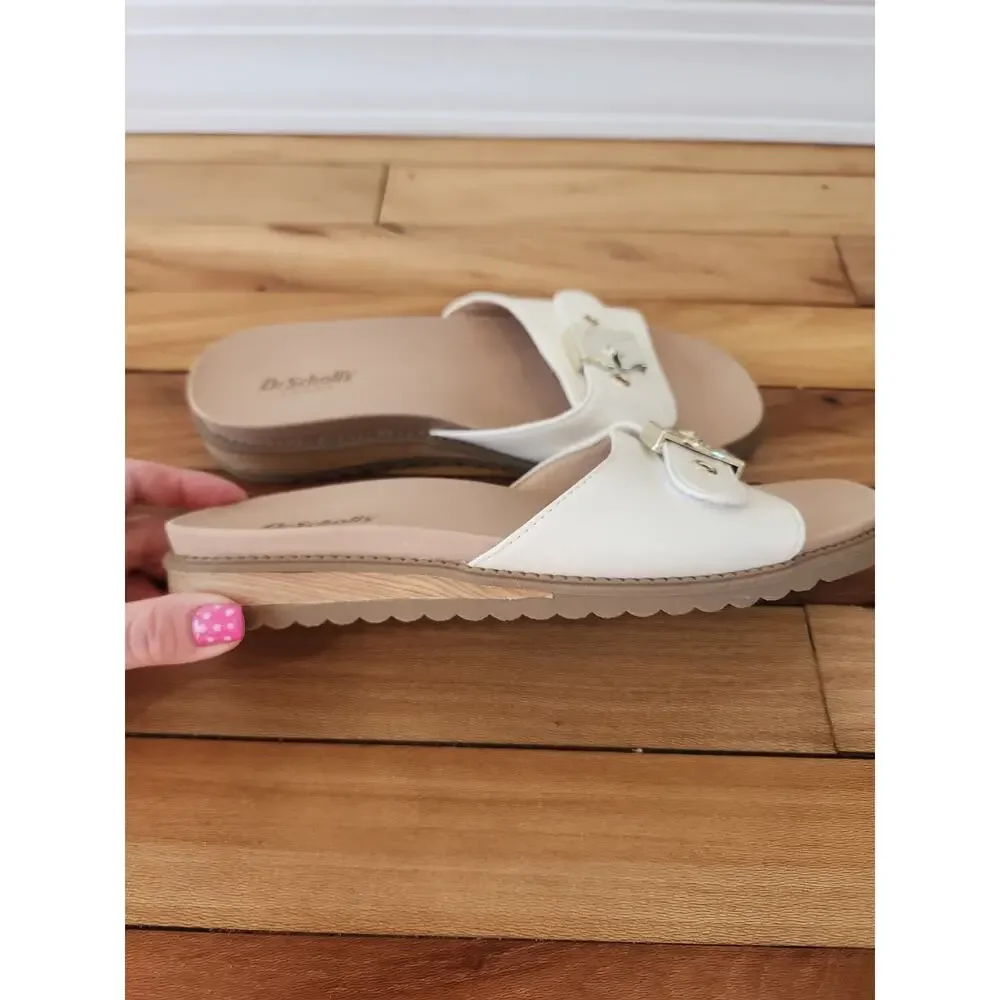 Dr. Scholls White The Original Wooden Slides Shoes - Size 7 NEW